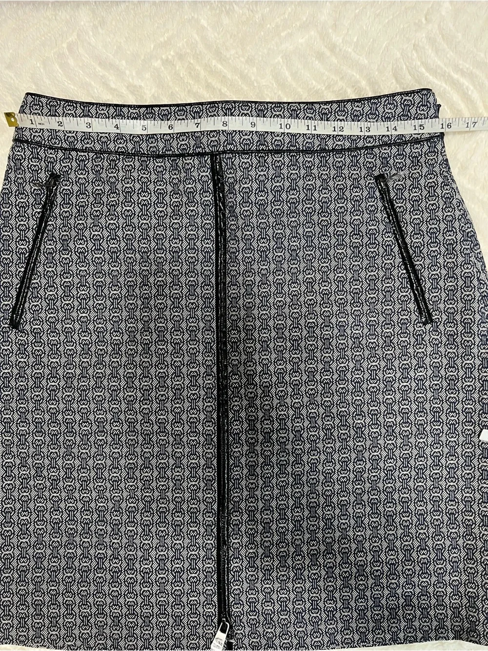 Tory Burch Chaumont Skirt Size 6 NWT Navy Ivory Gemini Print A-Line Zip Front